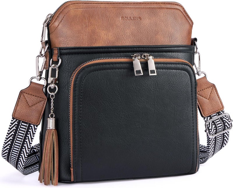 Roulens Crossbody Purse for Women Vegan Leather Medium Crossbody Wallet Bag for Travel Women Shoulder Handbags with Tassel - Image 1